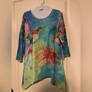 Leoma Lovegrove Hummingbird Shirt with Lace and Rhinestones.